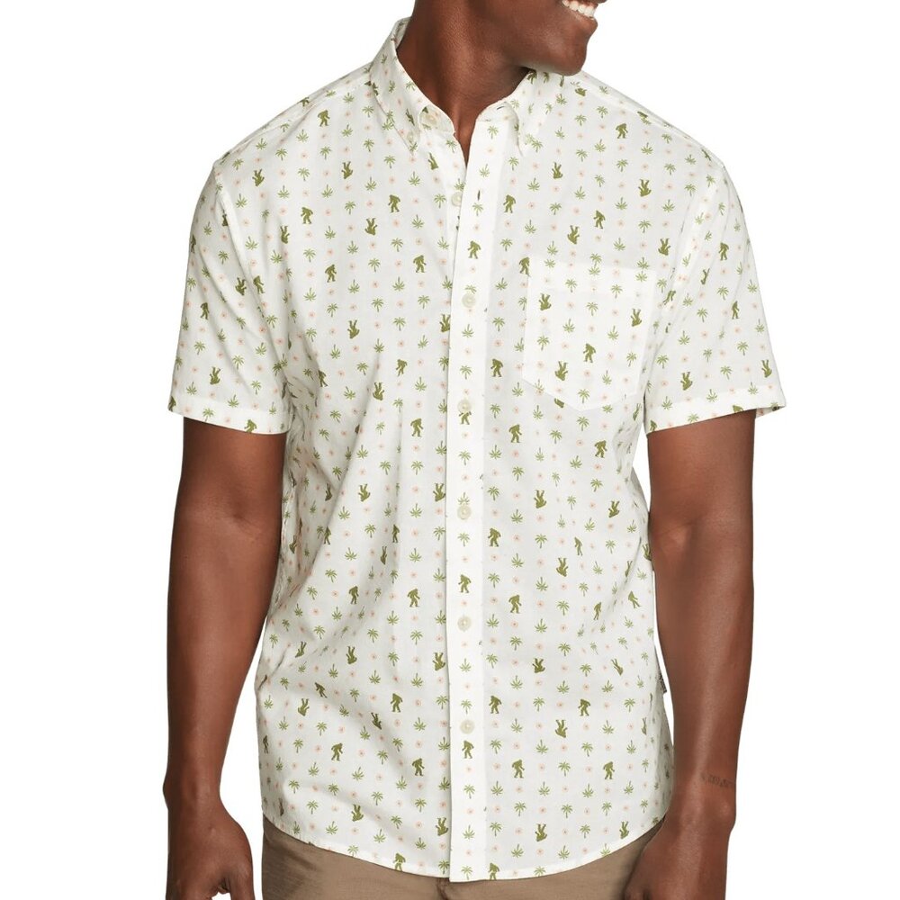 New! Sasquatch Bigfoot Palm Tree Eddie Bauer Short Sleeve Button Down Shirt 3XL